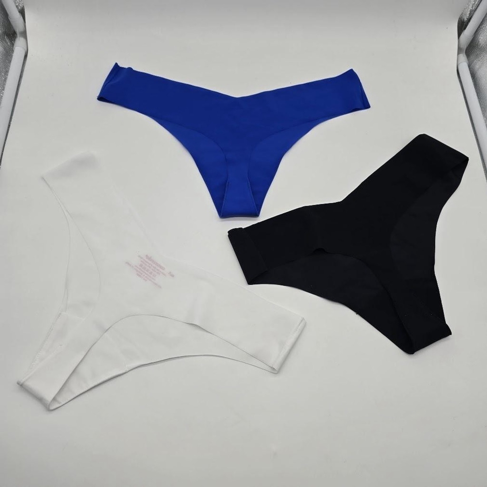 Commando Thong 3-Pack Women’s M/L Black White Blue Seamless No-Show USA NWOT - Picture 6 of 15